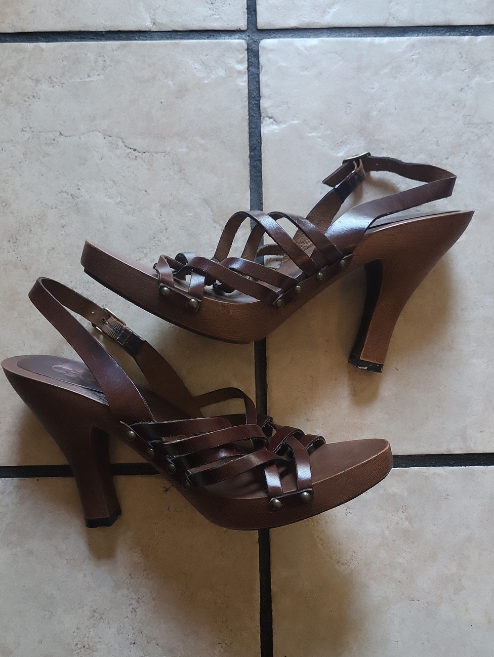 Women's Brown Strappy High Heel Sandals